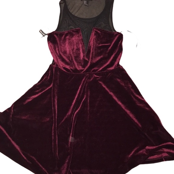 Forever 21 Dresses & Skirts - Forever21 Burgundy Velvet & Black Mesh Dress SizeM